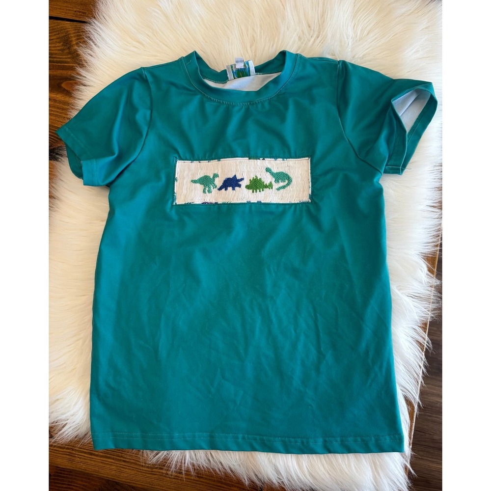 Busy Bees‎ Smocks size 8 green dinosaur smocked top GUC